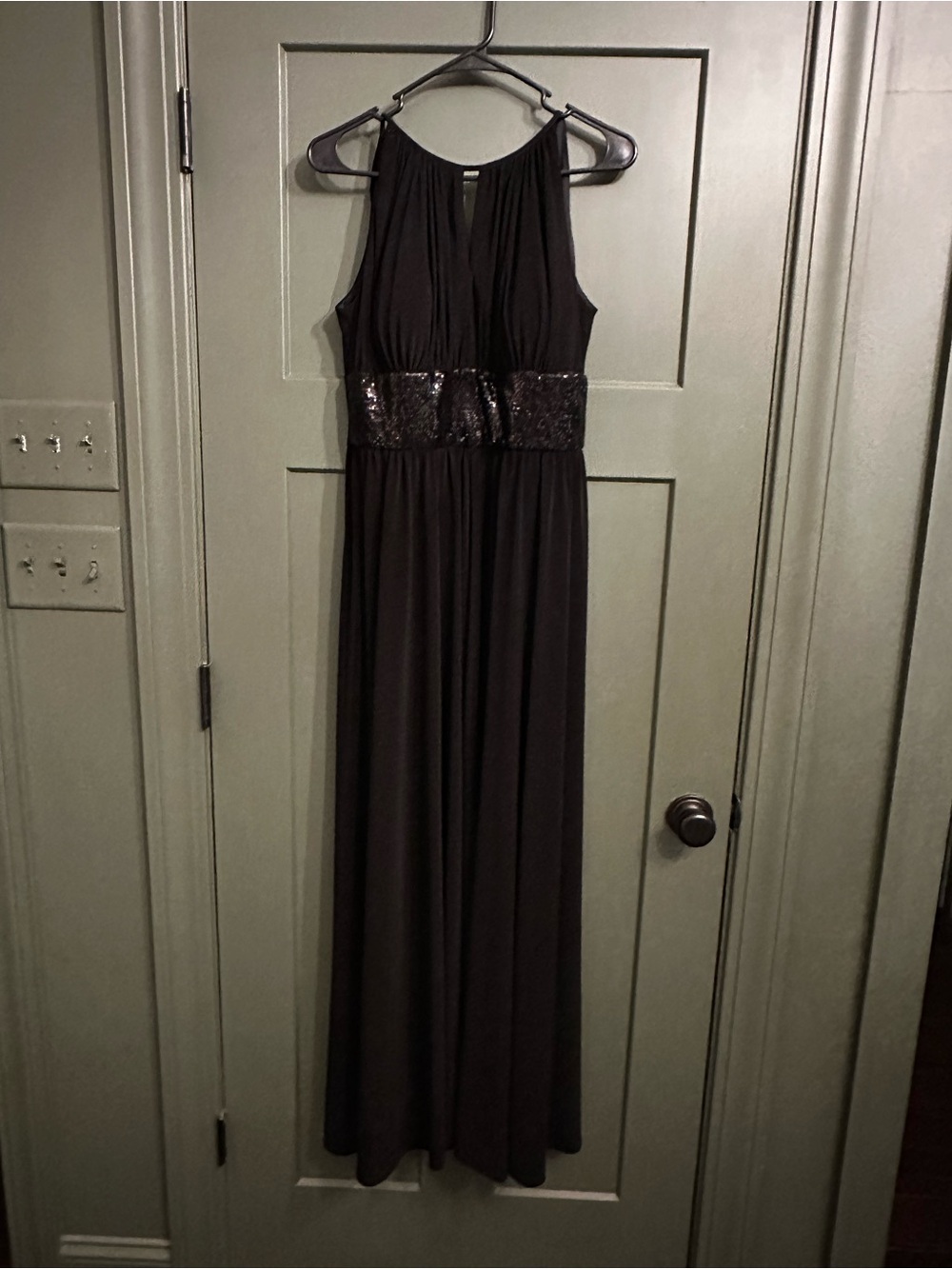 R & M Richards Black Maxi Dress with Sequin Waistband